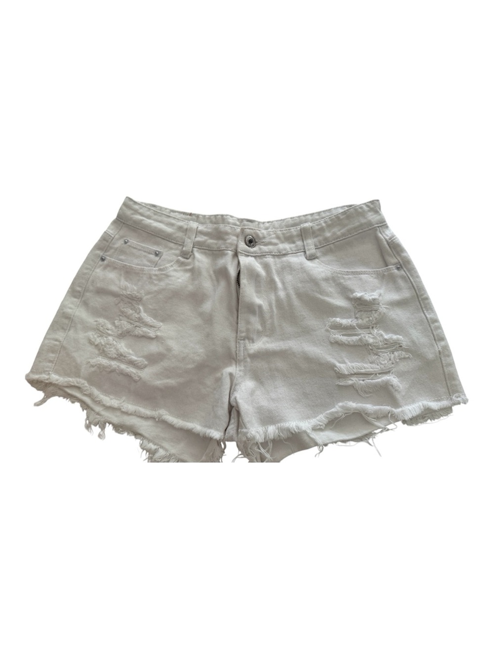 White Distressed Denim Cutoff Shorts
Sz M